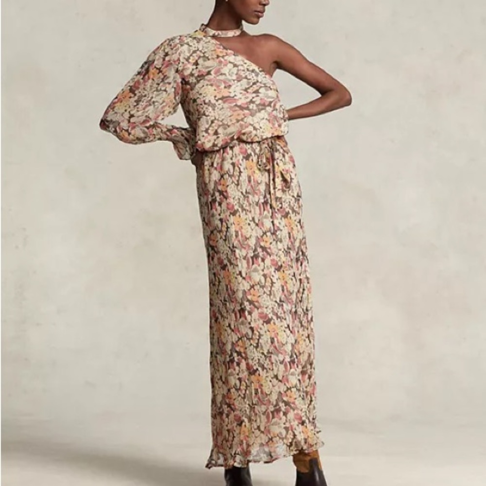 NWT Polo Ralph Lauren Floral Georgette One-Shoulder Maxi Dress Women’s Size 8